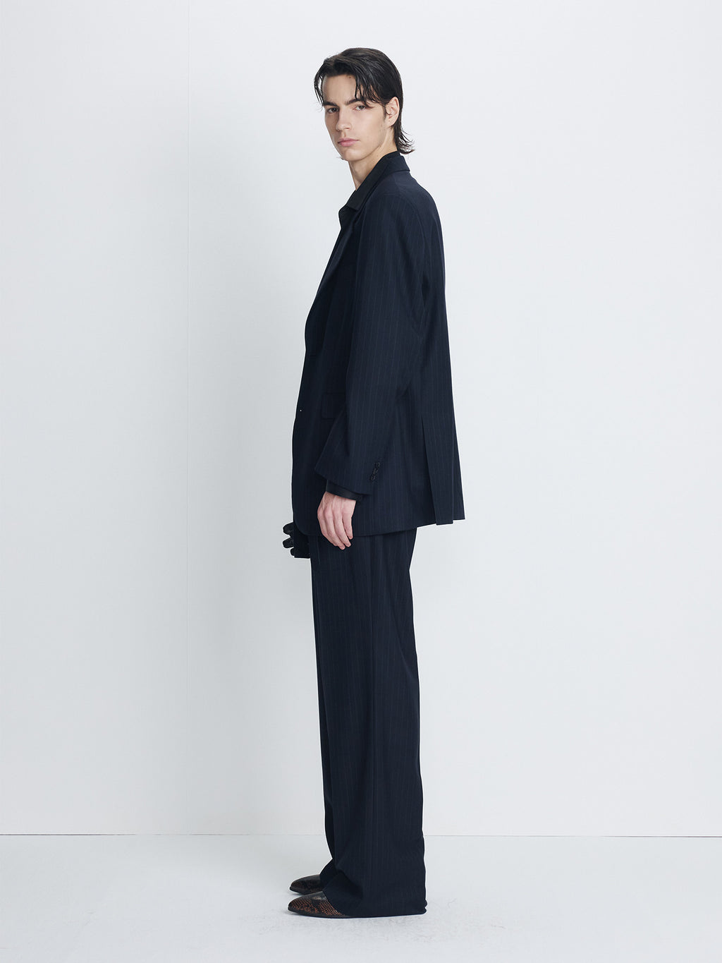 Tonywack - Pinstriped Wool Blend Relaxed Tailored Jacket (Navy Pinstripe) product image 2 | TRAB K-Fashion Australia