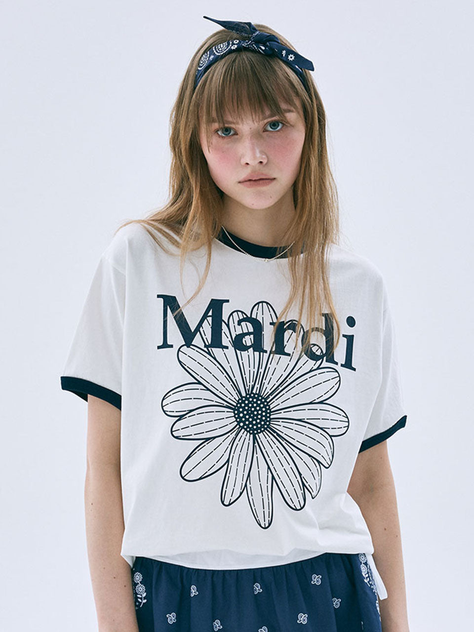 Mardi Mercredi - Ringer Tshirt Flowermardi (Ivory Navy) product image 1 | TRAB K-Fashion Australia