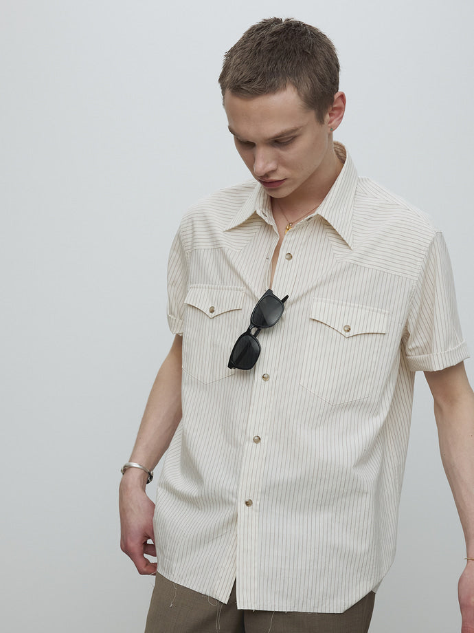 Tonywack - Raw-Cut Stripe Check Shirt (Ivory) product image 5 | TRAB K-Fashion Australia