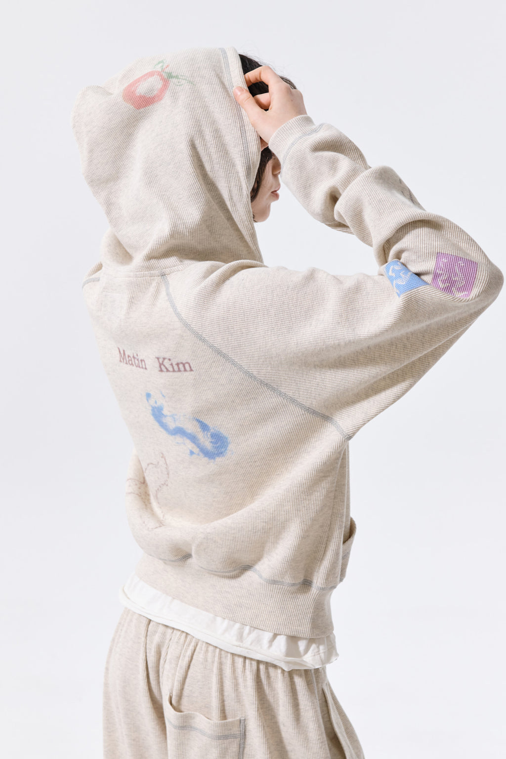 Matin Kim - Sketch Graffiti Waffle Hoody Zip Up (Light Beige) product image 12 | TRAB K-Fashion Australia