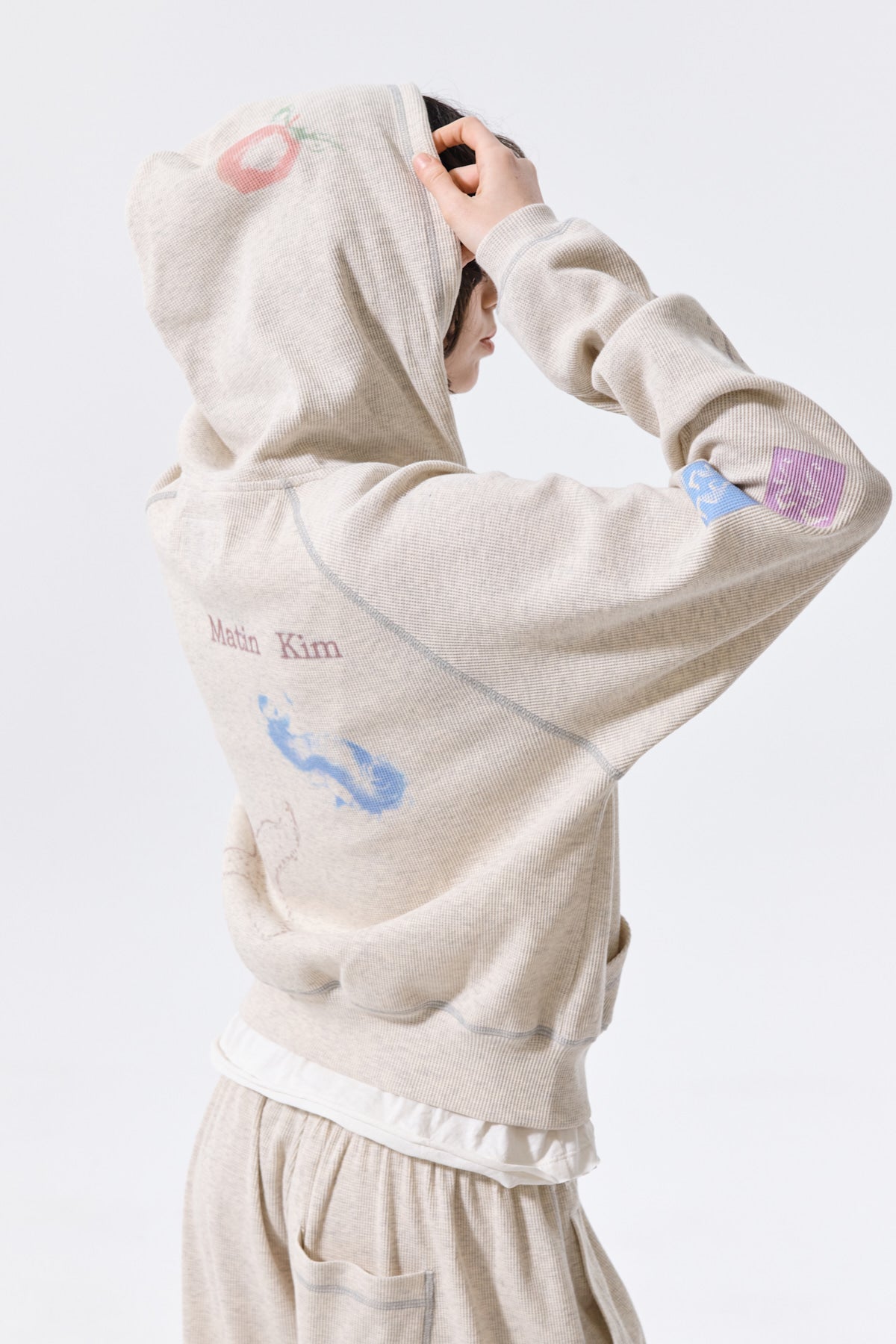 Matin Kim - Sketch Graffiti Waffle Hoody Zip Up (Light Beige) product image 12 | TRAB K-Fashion Australia