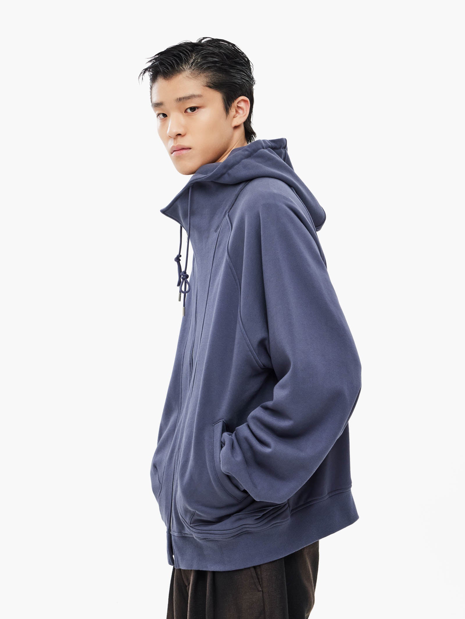Jiyong Kim - Asymmetric Zip-Up Hoodie (Blue) product image 3 | TRAB K-Fashion Australia
