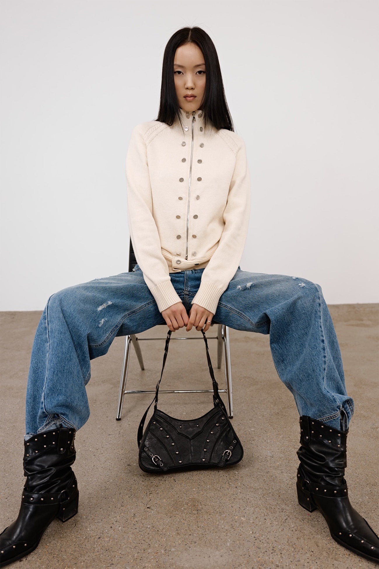Deinet - High-Neck Stud Knit Outer (Ivory) product image 10 | TRAB K-Fashion Australia
