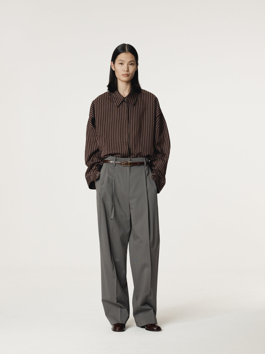 Recto - Double Layer Stripe Shirt (Red Brown) product image 6 | TRAB K-Fashion Australia