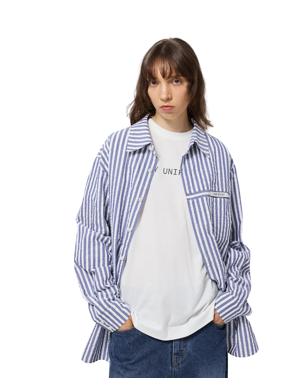 Kimhe Kim - Stripped Label Shirt (Blue) product image 6 | TRAB K-Fashion Australia