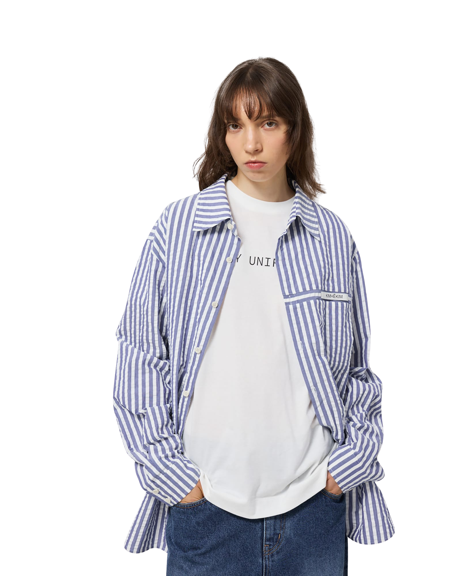 Kimhe Kim - Stripped Label Shirt (Blue) product image 6 | TRAB K-Fashion Australia