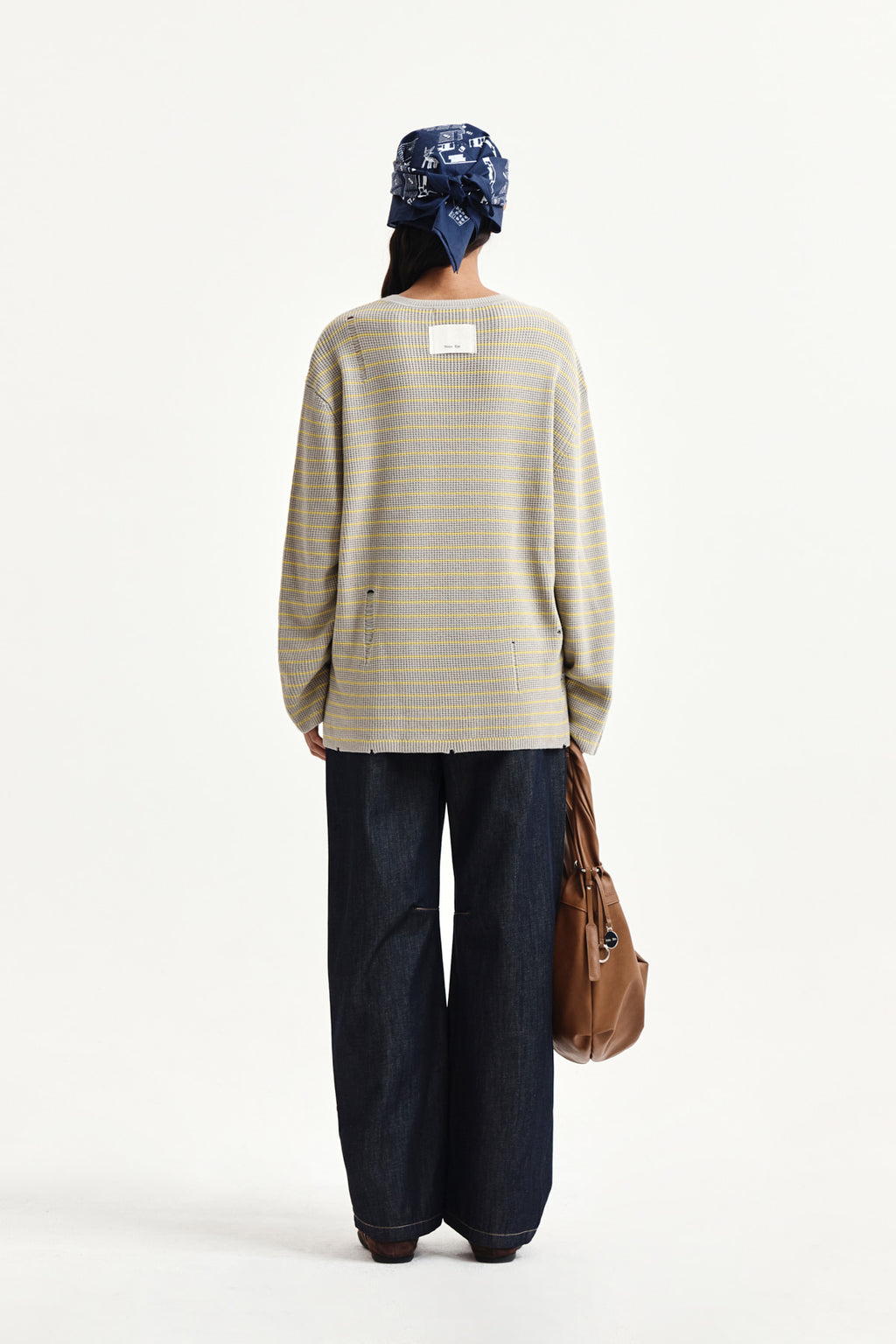 Matin Kim - Stripe Damaged Loose Pullover (Beige) product image 7 | TRAB K-Fashion Australia