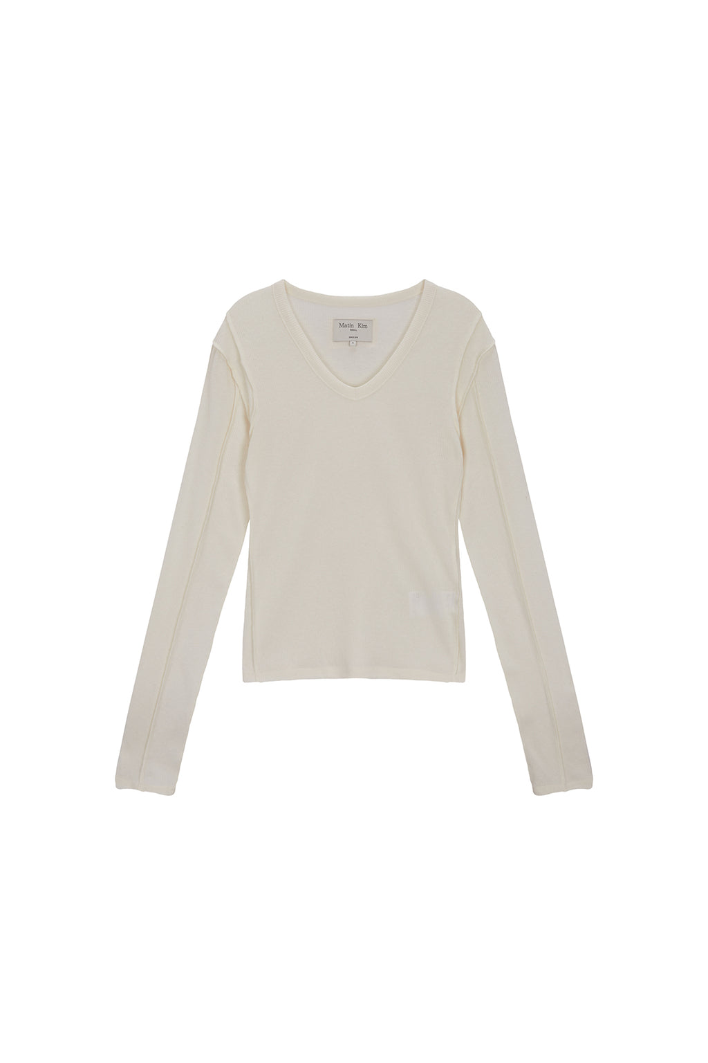 Matin Kim - Stitch V Neck Slim Long Sleeve (Ivory) product image 1 | TRAB K-Fashion Australia