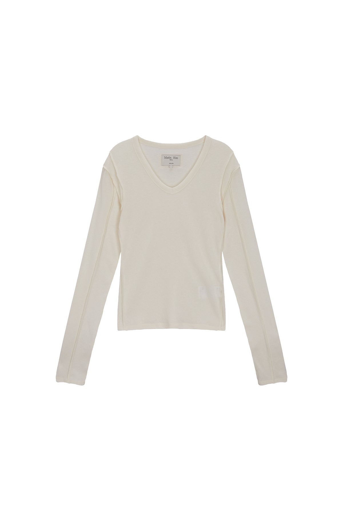 Matin Kim - Stitch V Neck Slim Long Sleeve (Ivory) product image 1 | TRAB K-Fashion Australia