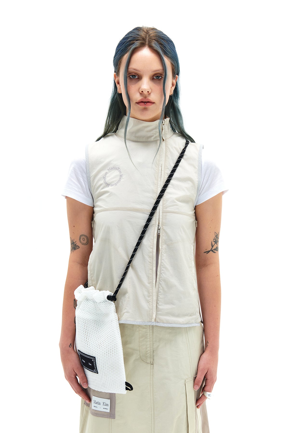 Matin Kim - High Neck Taping Zip Up Vest (Beige) product image 5 | TRAB K-Fashion Australia