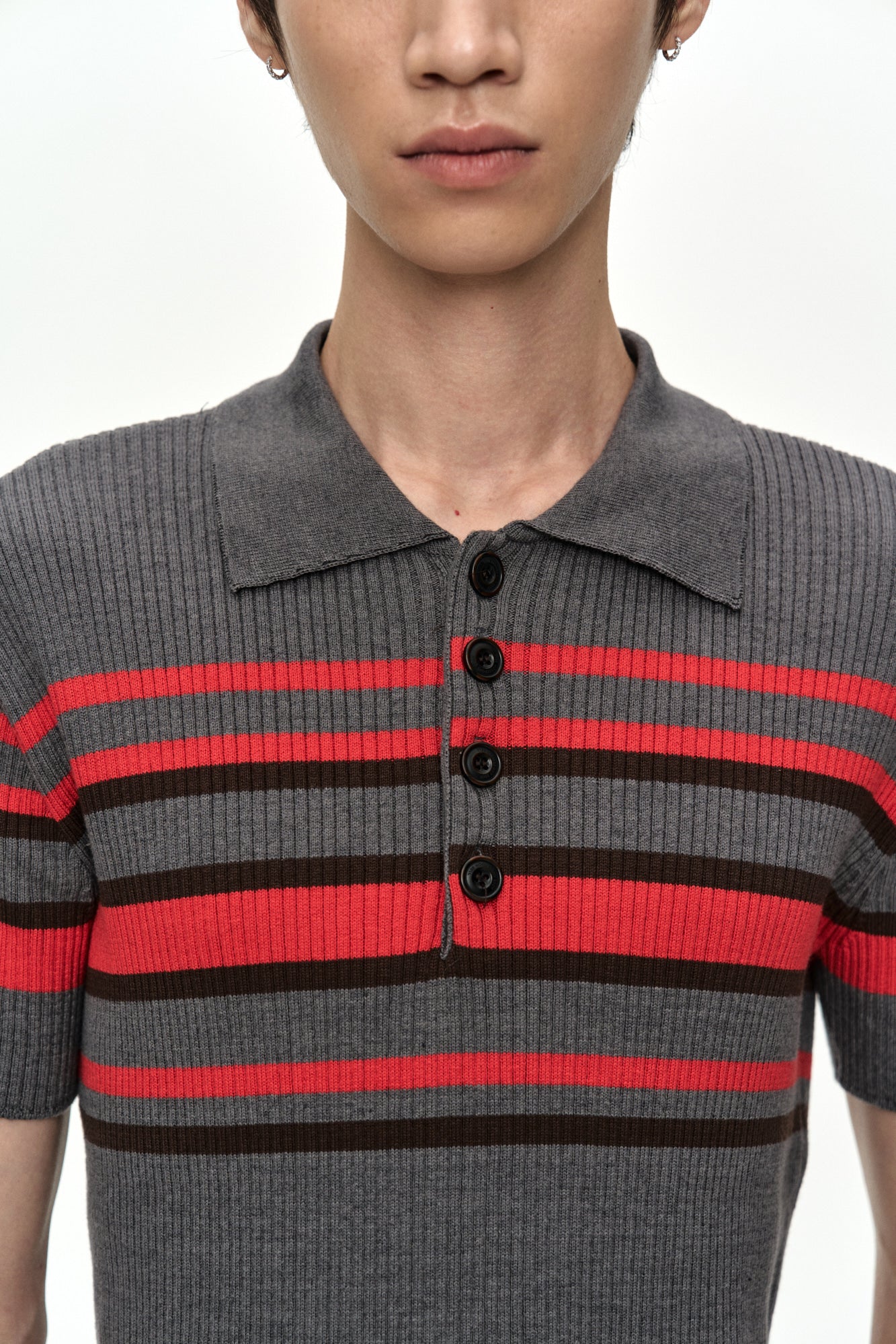 Andersson Bell - Pitt Stripe Polo Sweater (Grey/Red) product image 5 | TRAB K-Fashion Australia