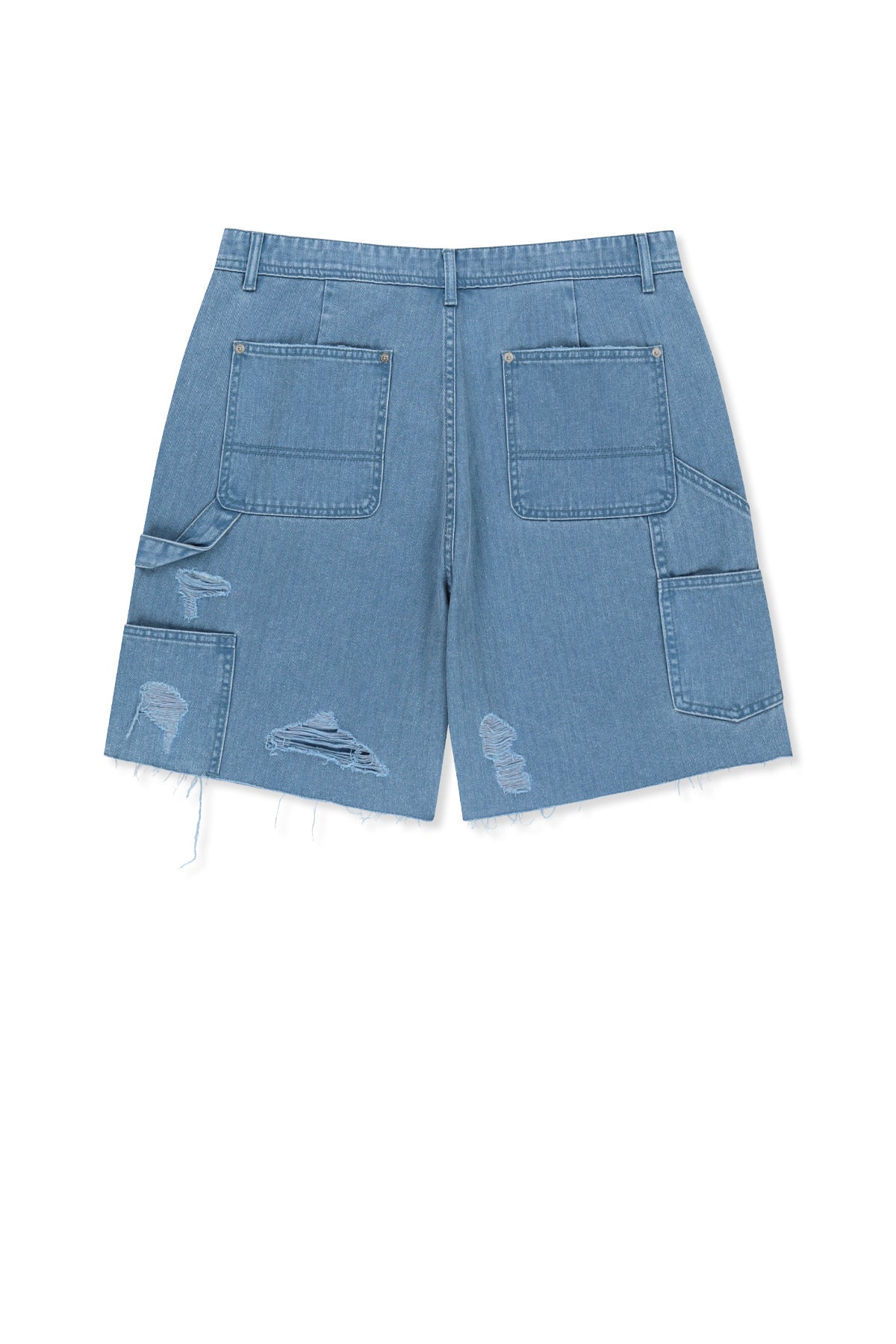 Matin Kim - Heringbone Raw Cut Denim Shorts (Light Blue) product image 2 | TRAB K-Fashion Australia