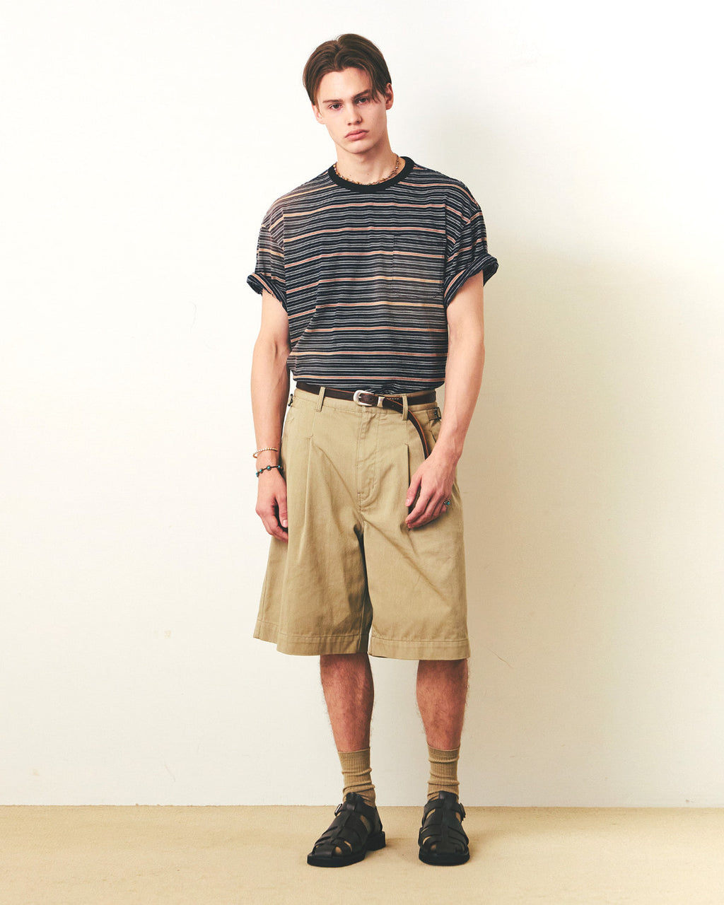 Eastlogue - Bleached Stripe T-shirts (Navy & Brown Stripe) product image 2 | TRAB K-Fashion Australia