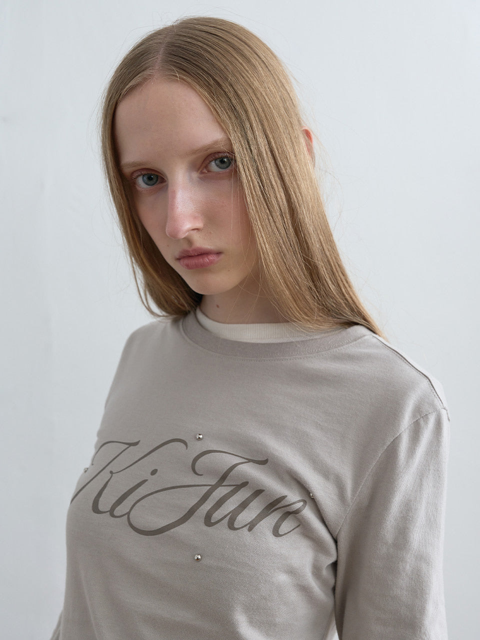 Kijun - Logo Studded Tee Taupe product image 5 | TRAB K-Fashion Australia
