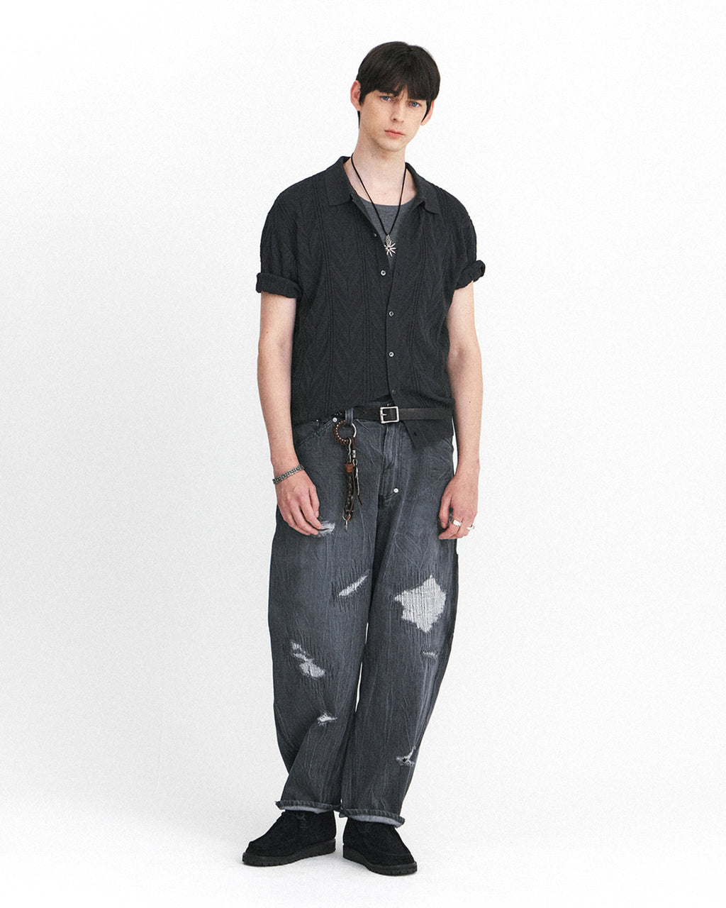 Eastlogue - Geometric Collar Half Cardigan (Charcoal) product image 1 | TRAB K-Fashion Australia