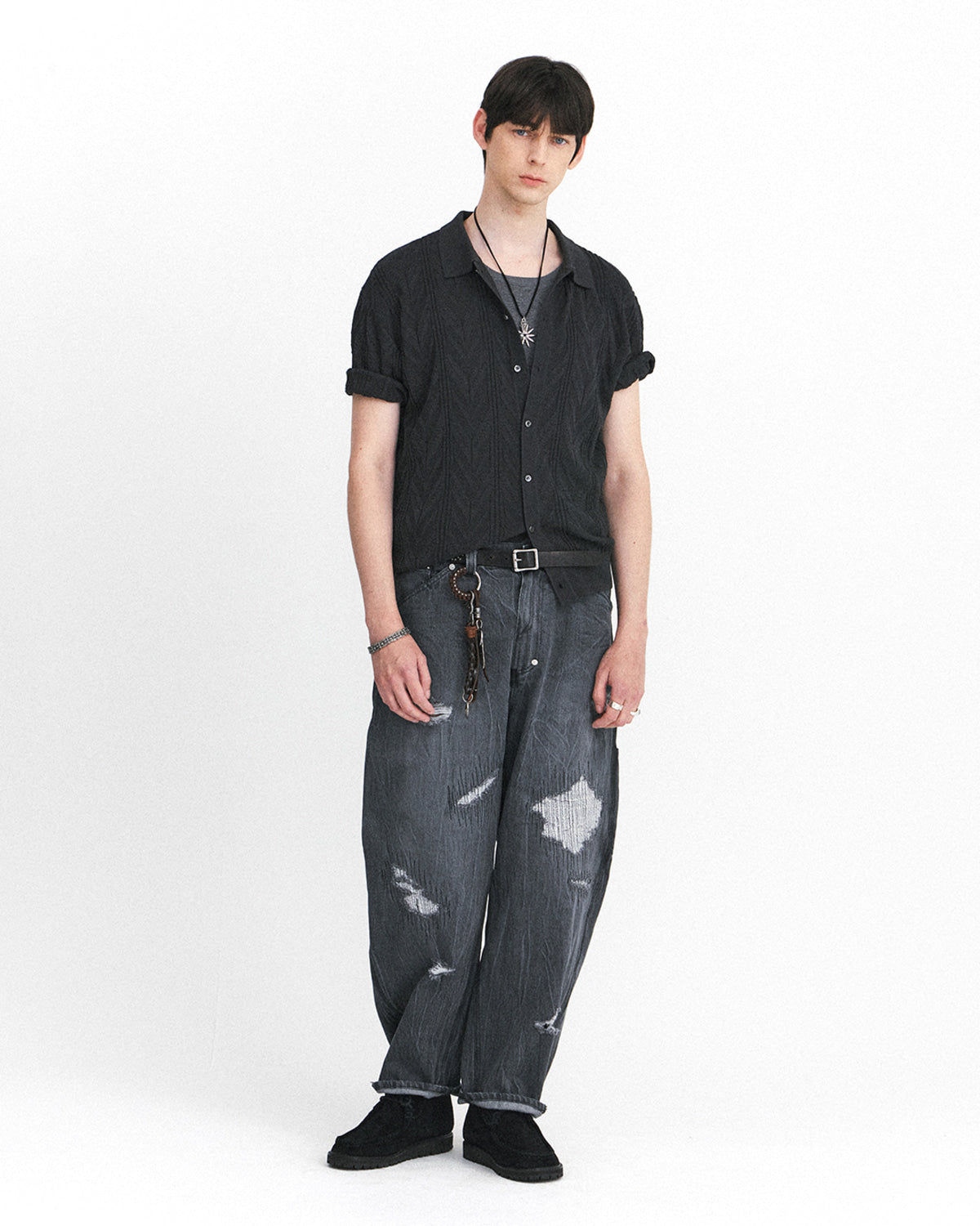 Eastlogue - Geometric Collar Half Cardigan (Charcoal) product image 1 | TRAB K-Fashion Australia