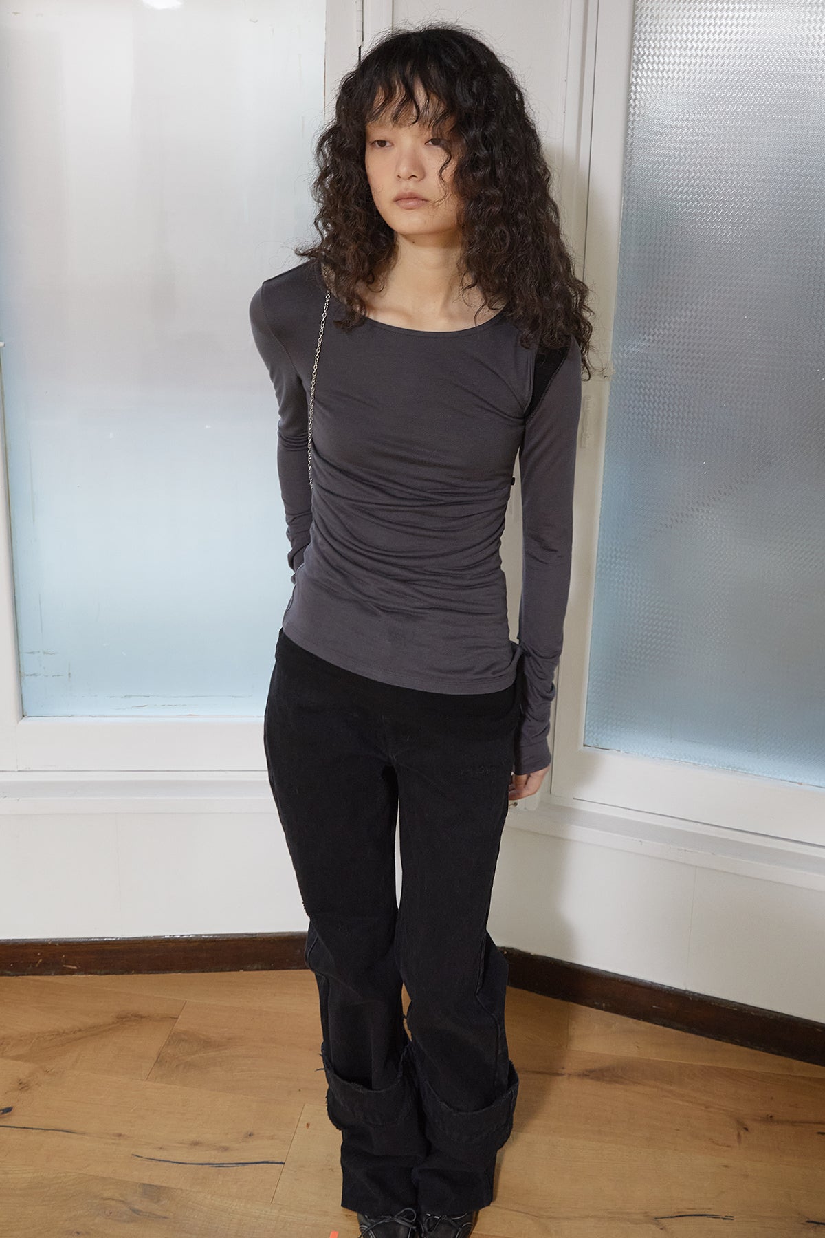 Matin Kim - Turn Up Detail Layered Top (Charcoal) product image 11 | TRAB K-Fashion Australia