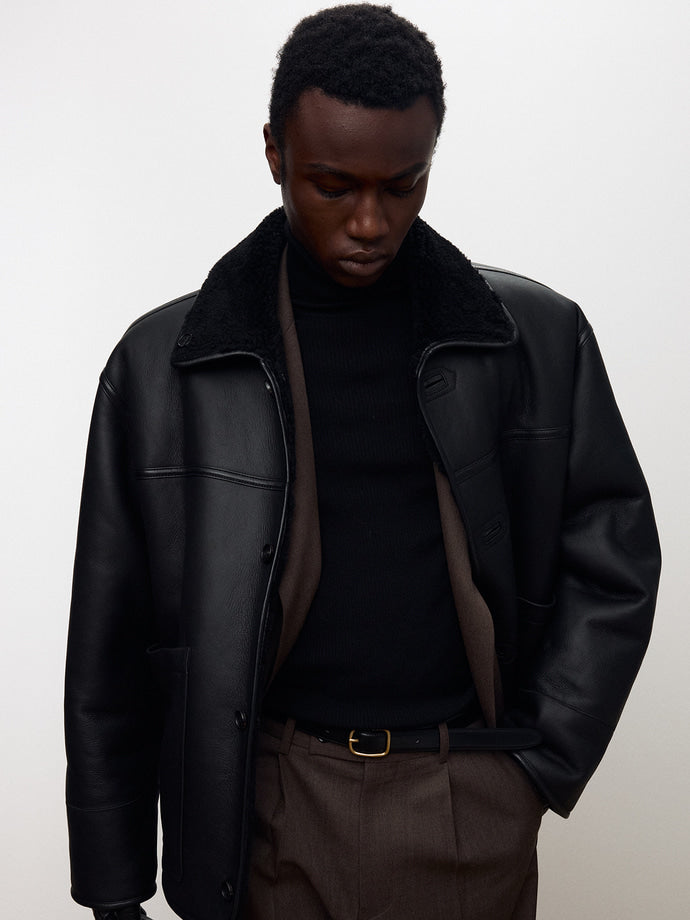 Tonywack - Lamb Leather Reversible Shearling Jacket (Black) product image 1 | TRAB K-Fashion Australia