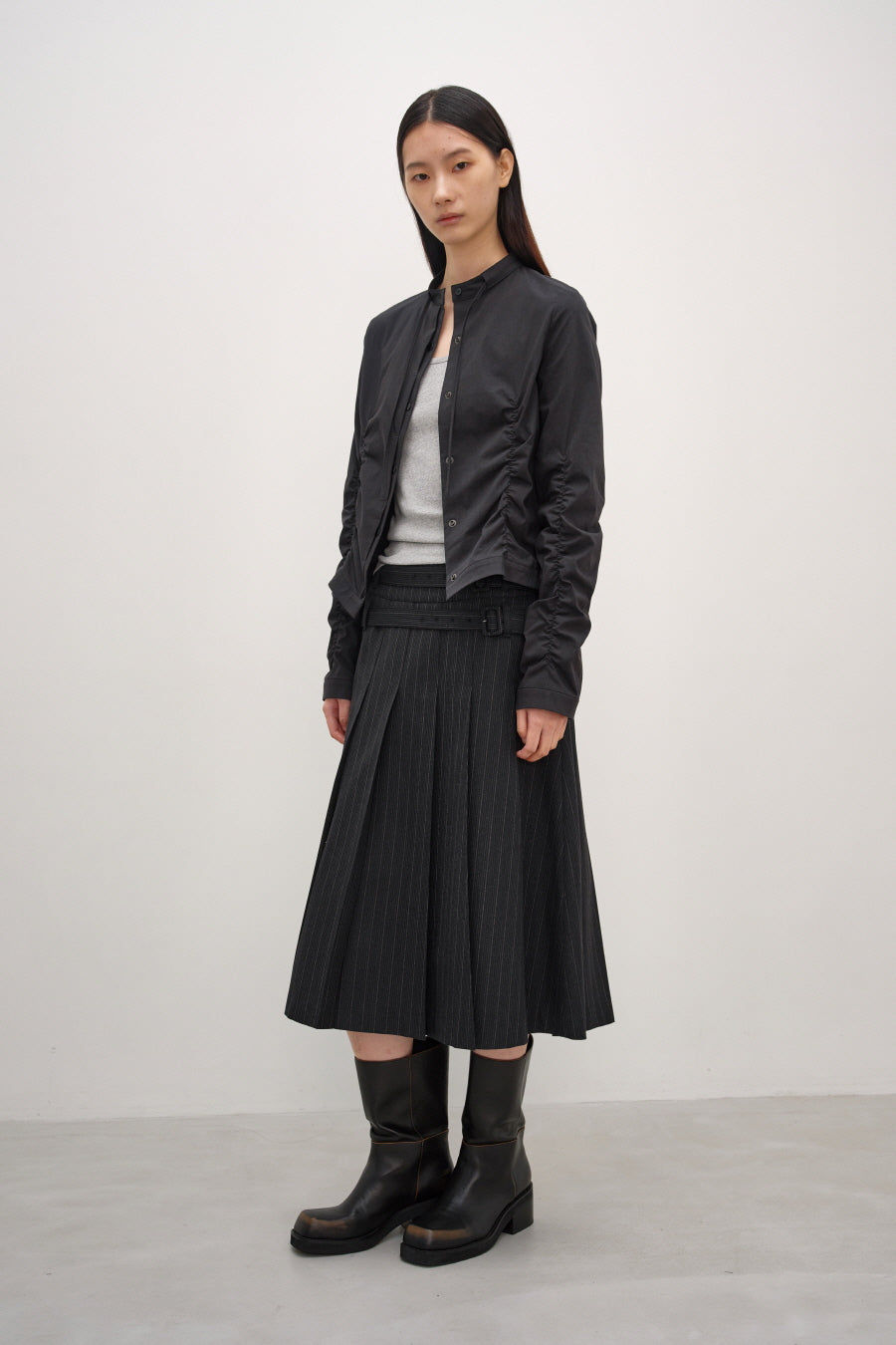 Insilence - Shirring Nylon Cotton Shacket (Black) product image 4 | TRAB K-Fashion Australia