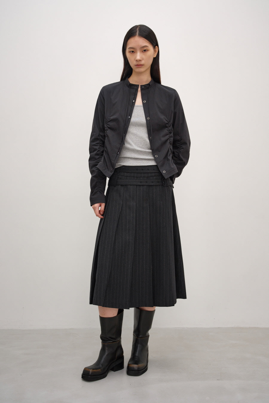 Insilence - Double-Belted Pleated Skirt (Stripe) product image 5 | TRAB K-Fashion Australia