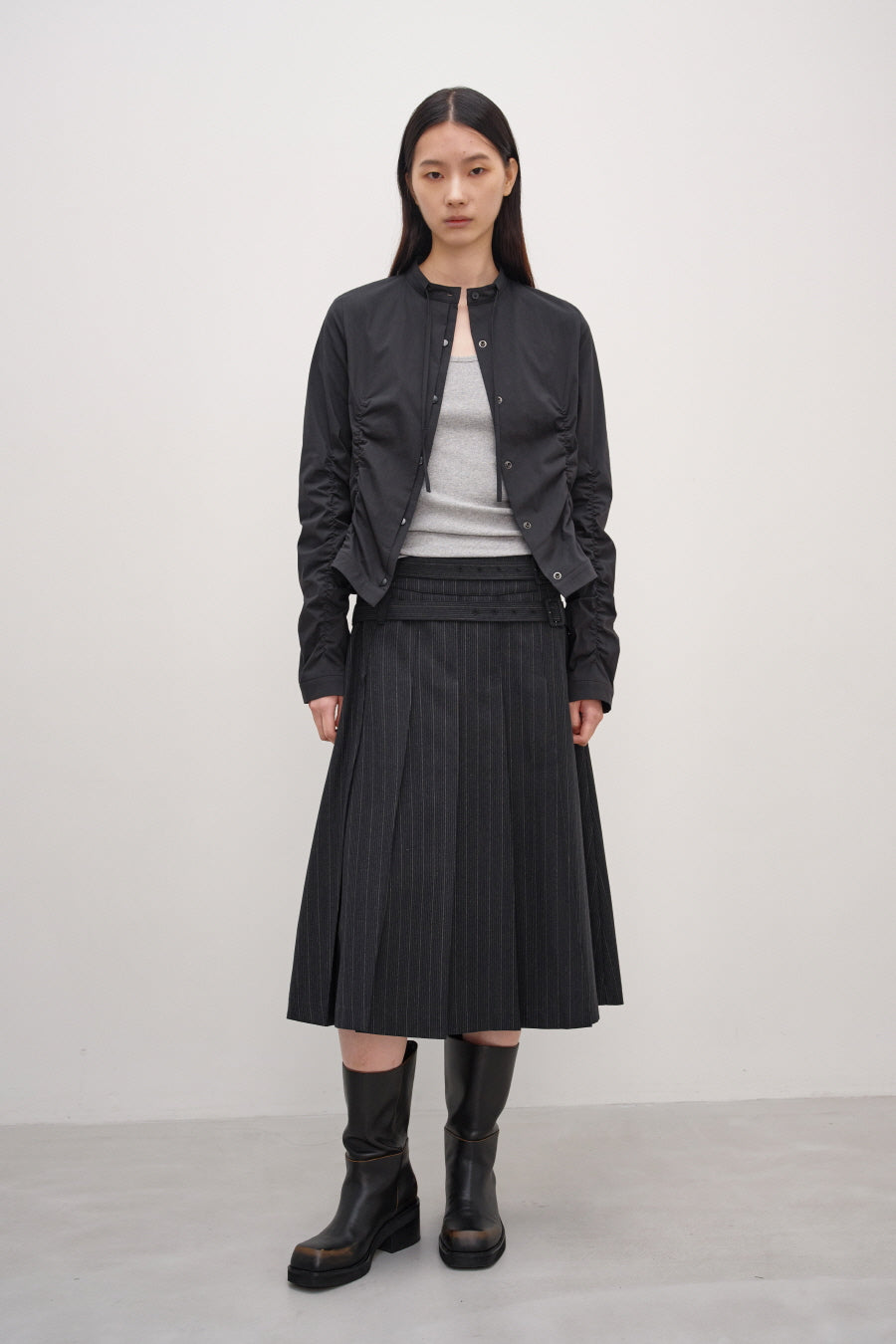 Insilence - Shirring Nylon Cotton Shacket (Black) product image 3 | TRAB K-Fashion Australia