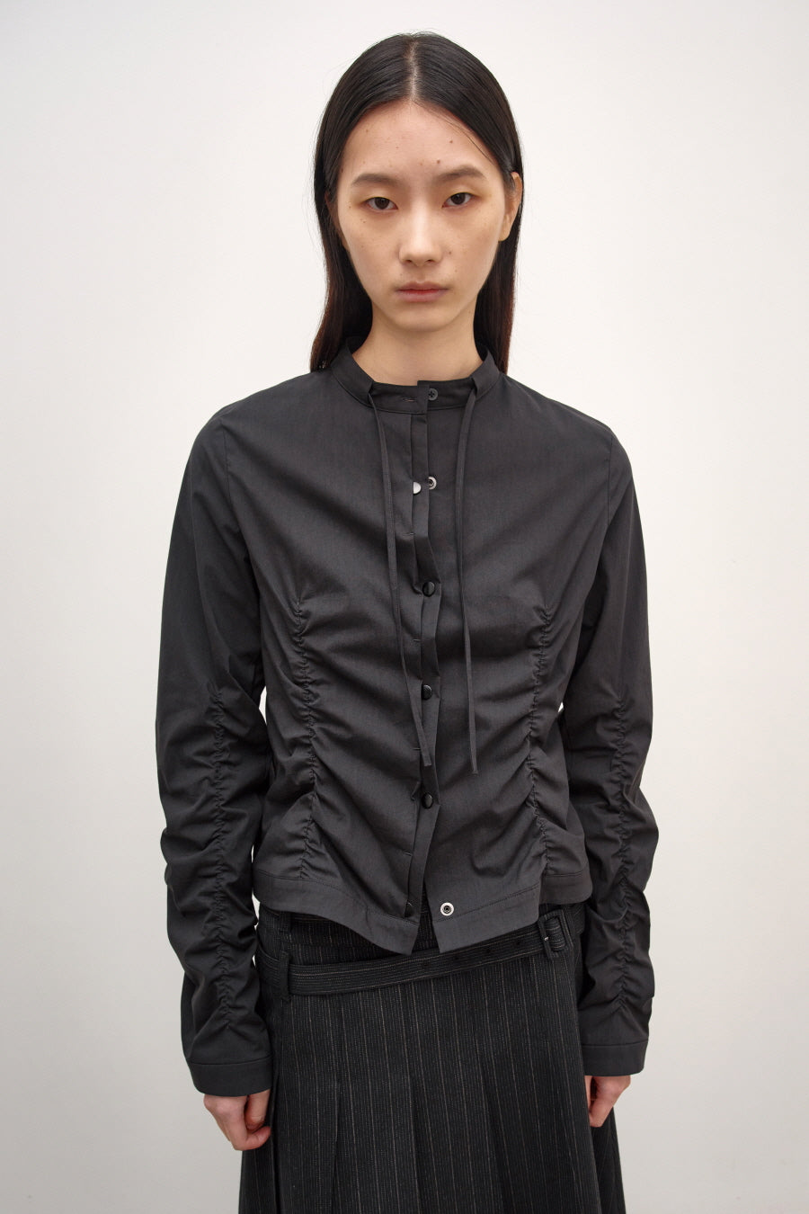 Insilence - Shirring Nylon Cotton Shacket (Black) product image 1 | TRAB K-Fashion Australia