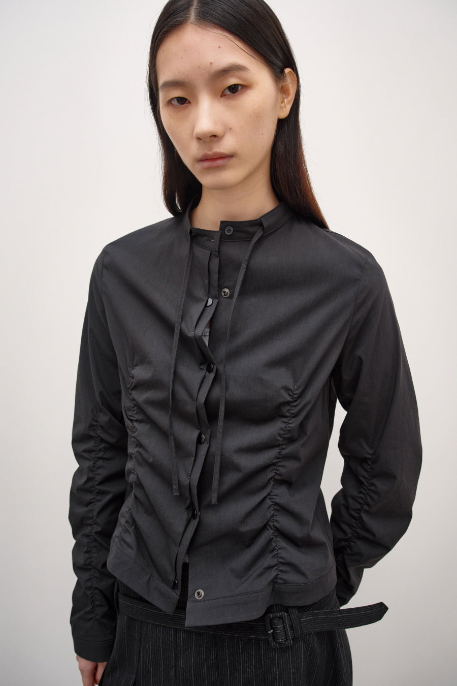 Insilence - Shirring Nylon Cotton Shacket (Black) product image 2 | TRAB K-Fashion Australia