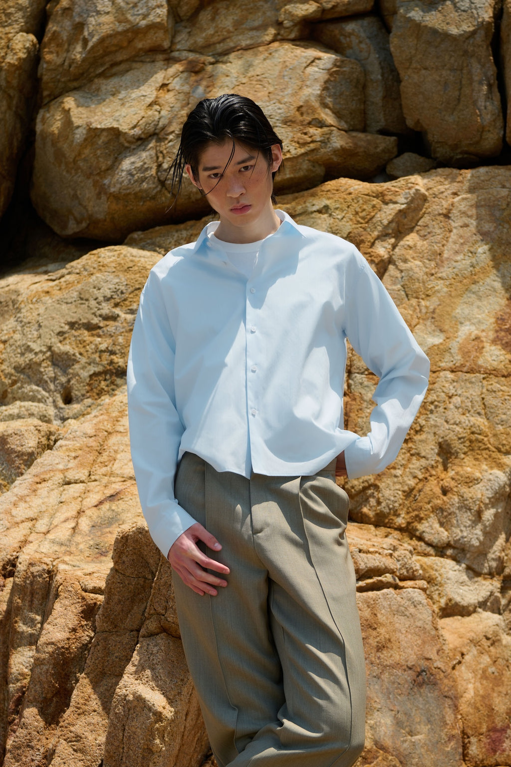 STU - Stripe Crop Shirt (Sky Blue) product image 1 | TRAB K-Fashion Australia