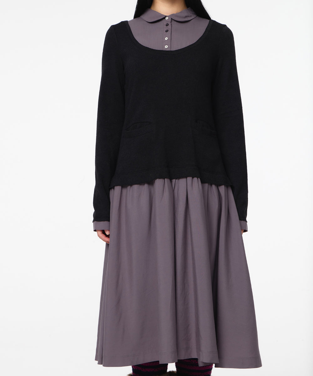 Coyseio - Layered Shirt Cardigan Shirring Dress (Black) product image 5 | TRAB K-Fashion Australia