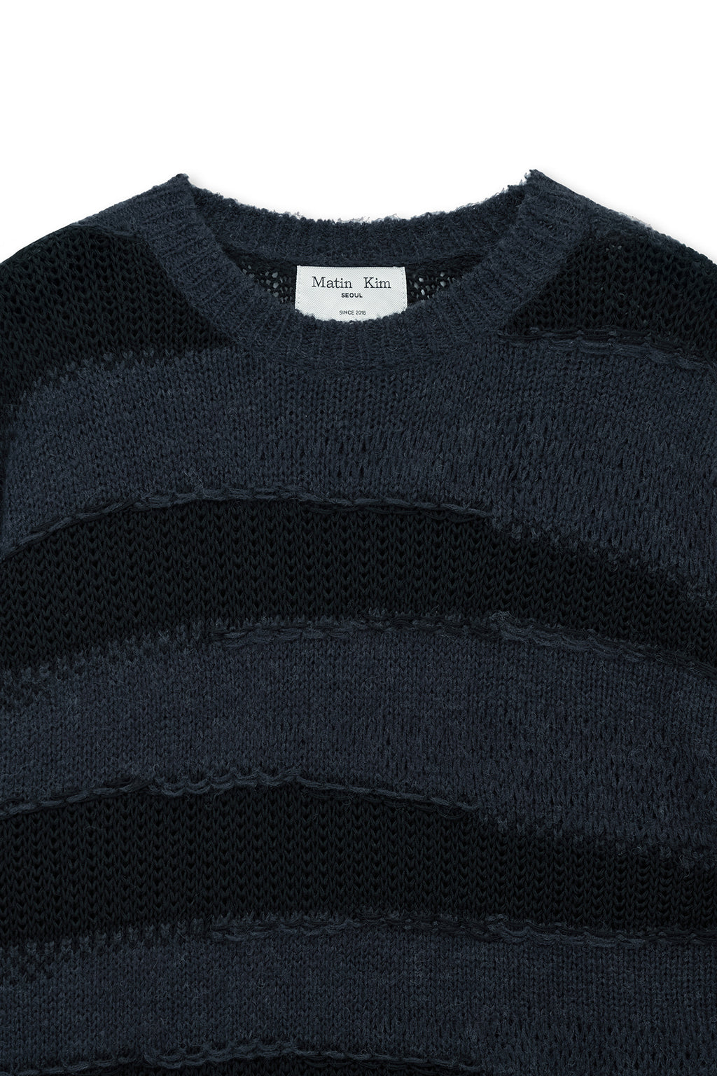 Matin Kim - Texture Block Stripe Knit Pullover (Navy) product image 3 | TRAB K-Fashion Australia