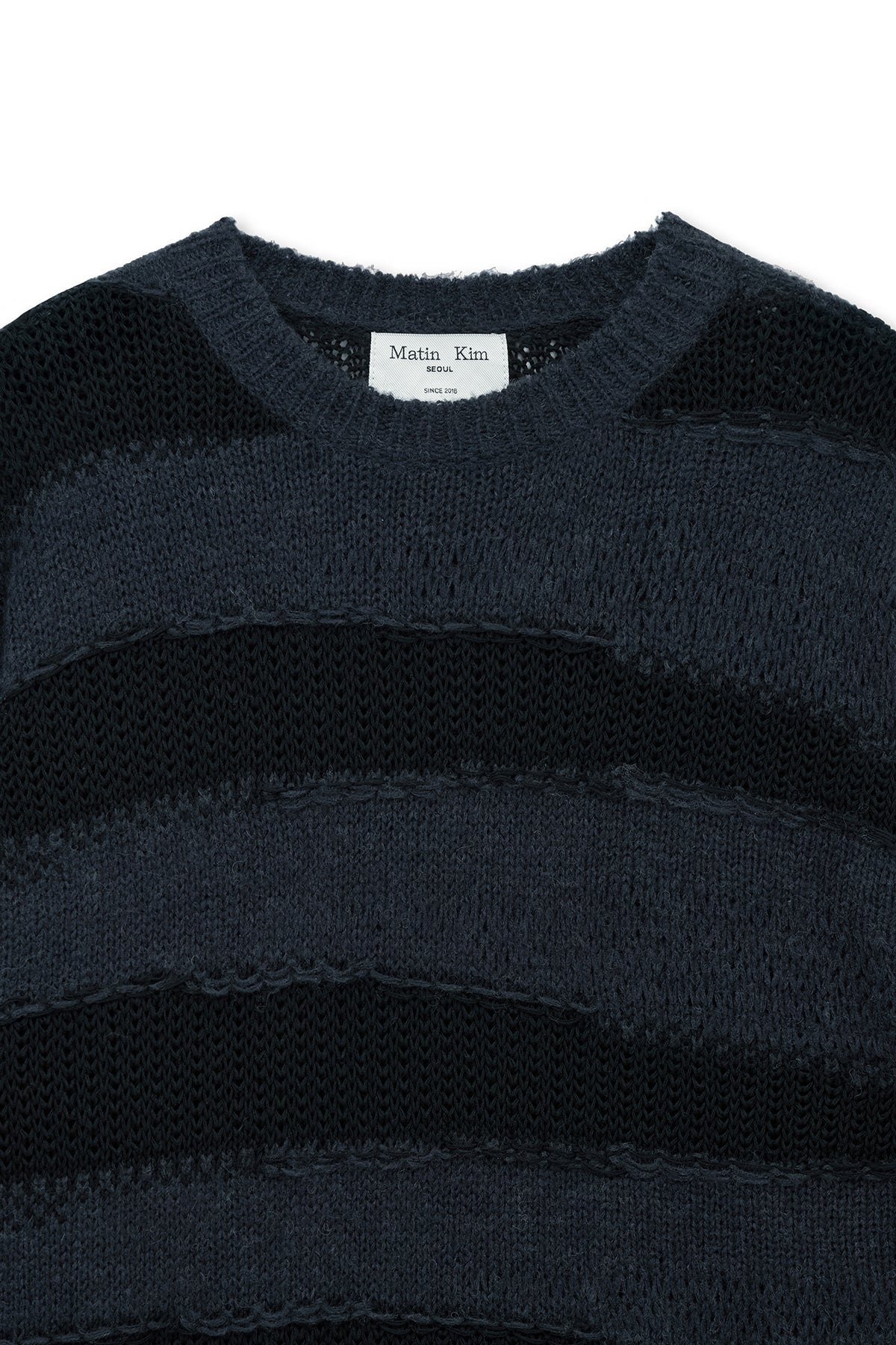Matin Kim - Texture Block Stripe Knit Pullover (Navy) product image 3 | TRAB K-Fashion Australia