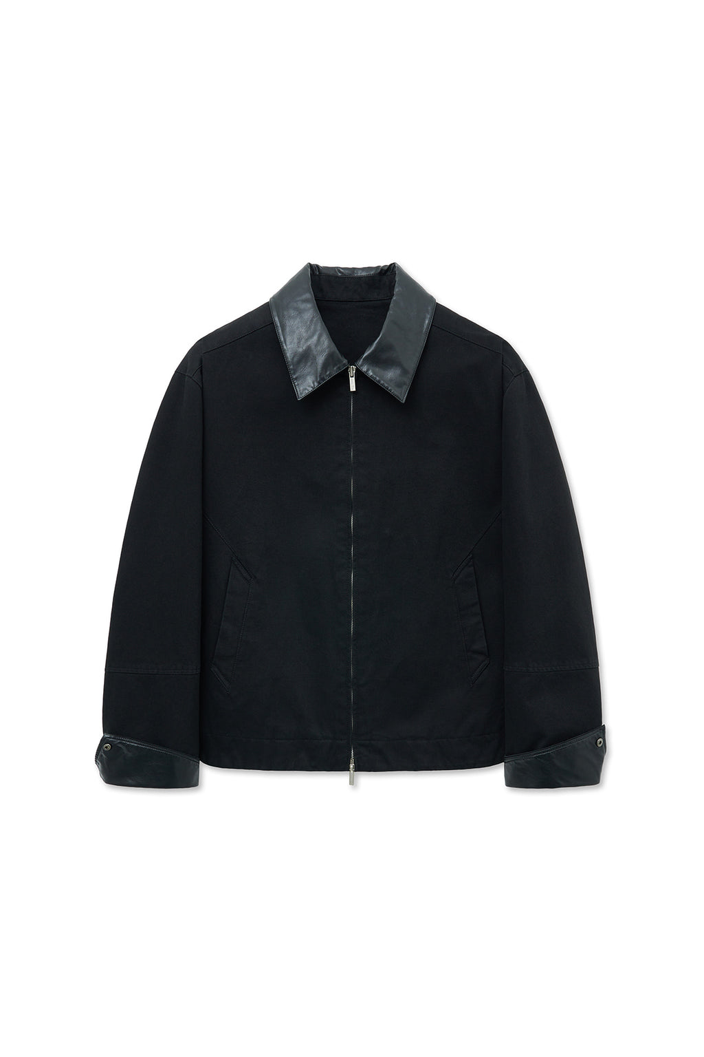 Matin Kim - Leather Collar Point Work Jacket (Black) product image 1 | TRAB K-Fashion Australia