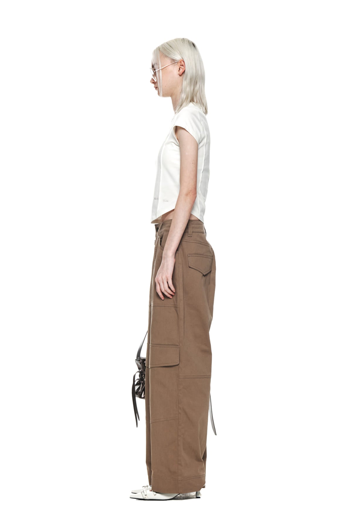Matin Kim - Knee Big Pocket Cotton Pants (Khaki Brown) product image 6 | TRAB K-Fashion Australia