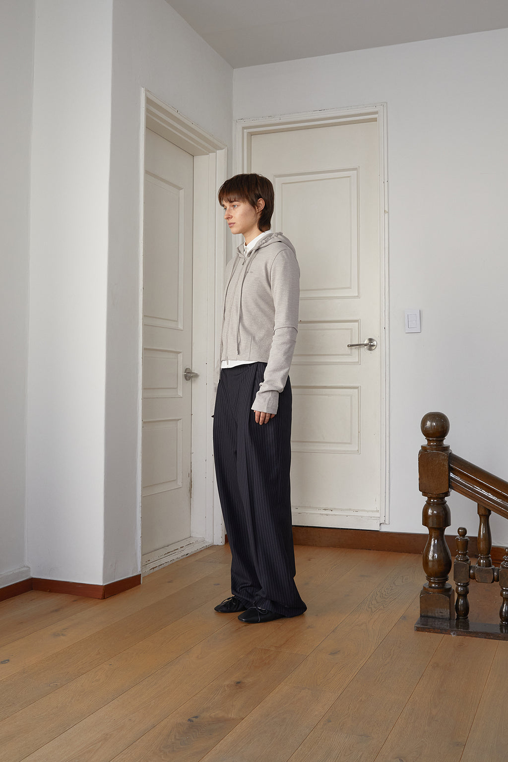 Matin Kim - Sleeve Slit Point Hoody Zip Up (Beige) product image 7 | TRAB K-Fashion Australia