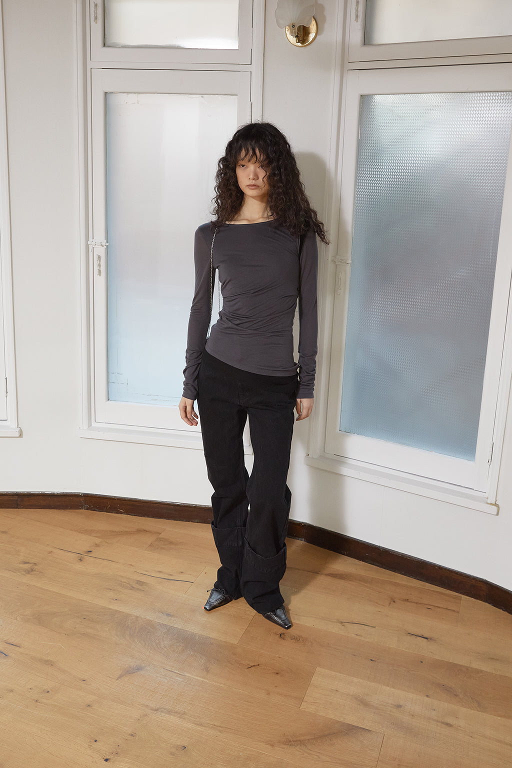 Matin Kim - Turn Up Detail Layered Top (Charcoal) product image 13 | TRAB K-Fashion Australia