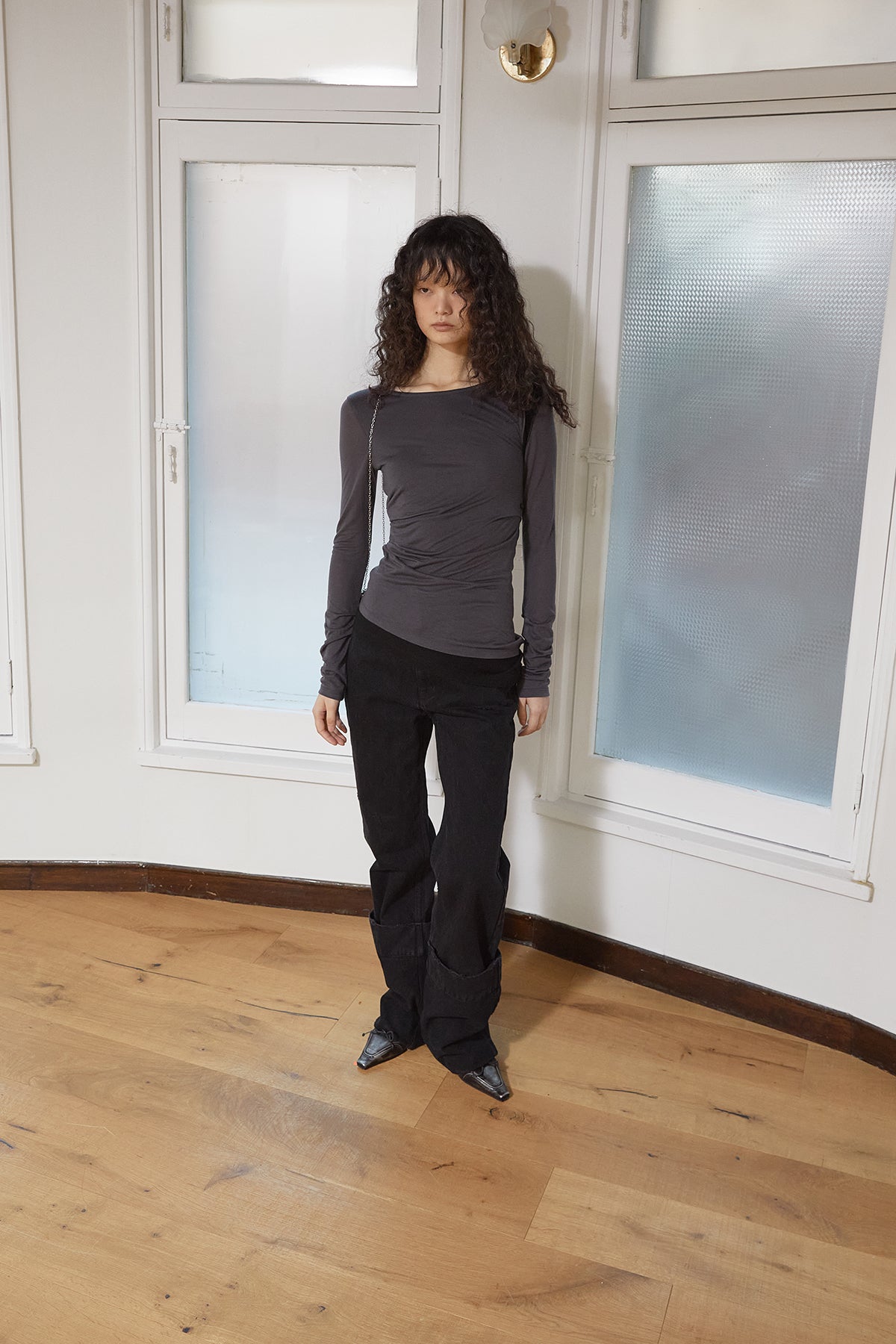 Matin Kim - Turn Up Detail Layered Top (Charcoal) product image 13 | TRAB K-Fashion Australia