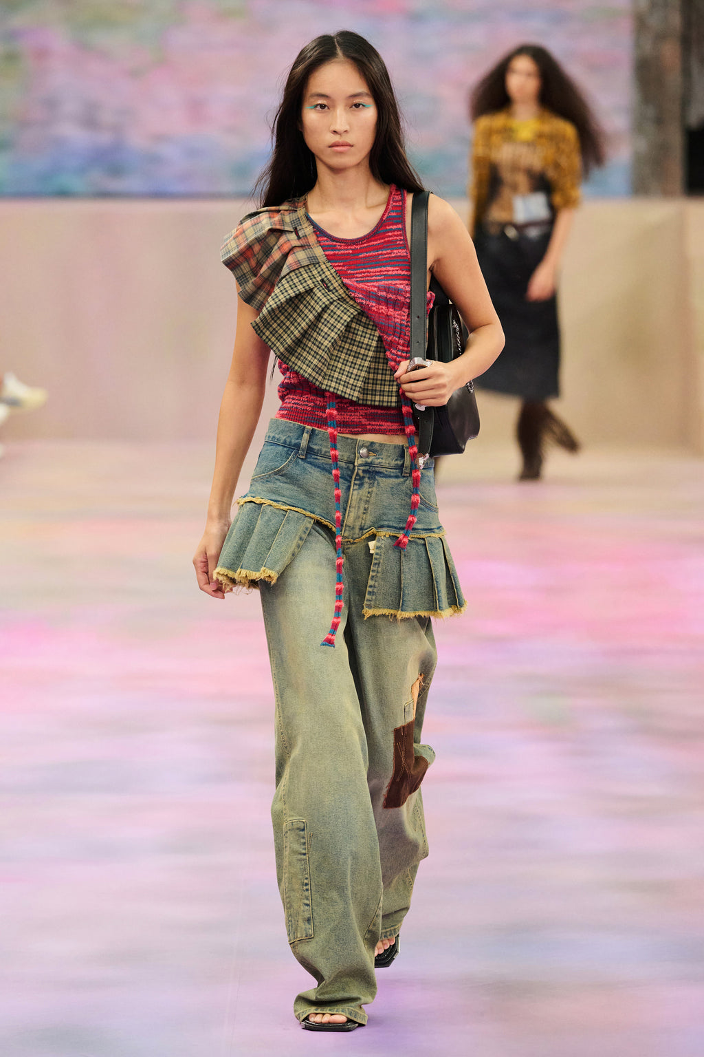 Andersson Bell - Patchwork Denim Pleats Skirt Jeans (Washed Blue) product image 7 | TRAB K-Fashion Australia