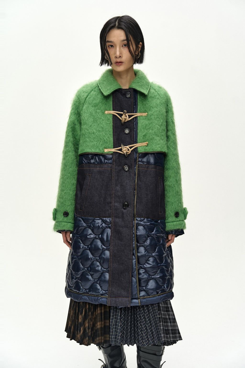Andersson Bell - Lawn Hairy Wool Quilted Duffle Coat (Lichen Green/Black) product image 5 | TRAB K-Fashion Australia