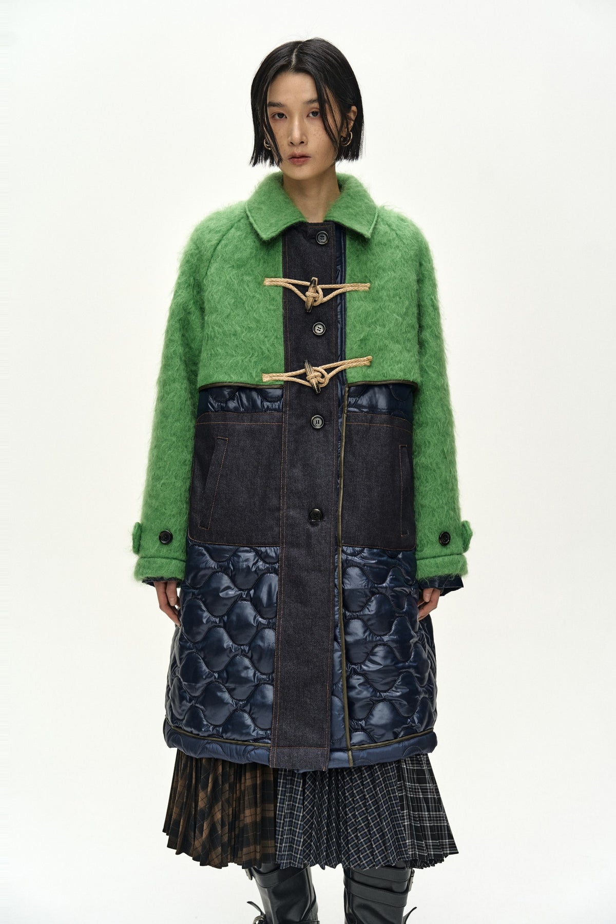 Andersson Bell - Lawn Hairy Wool Quilted Duffle Coat (Lichen Green/Black) product image 5 | TRAB K-Fashion Australia