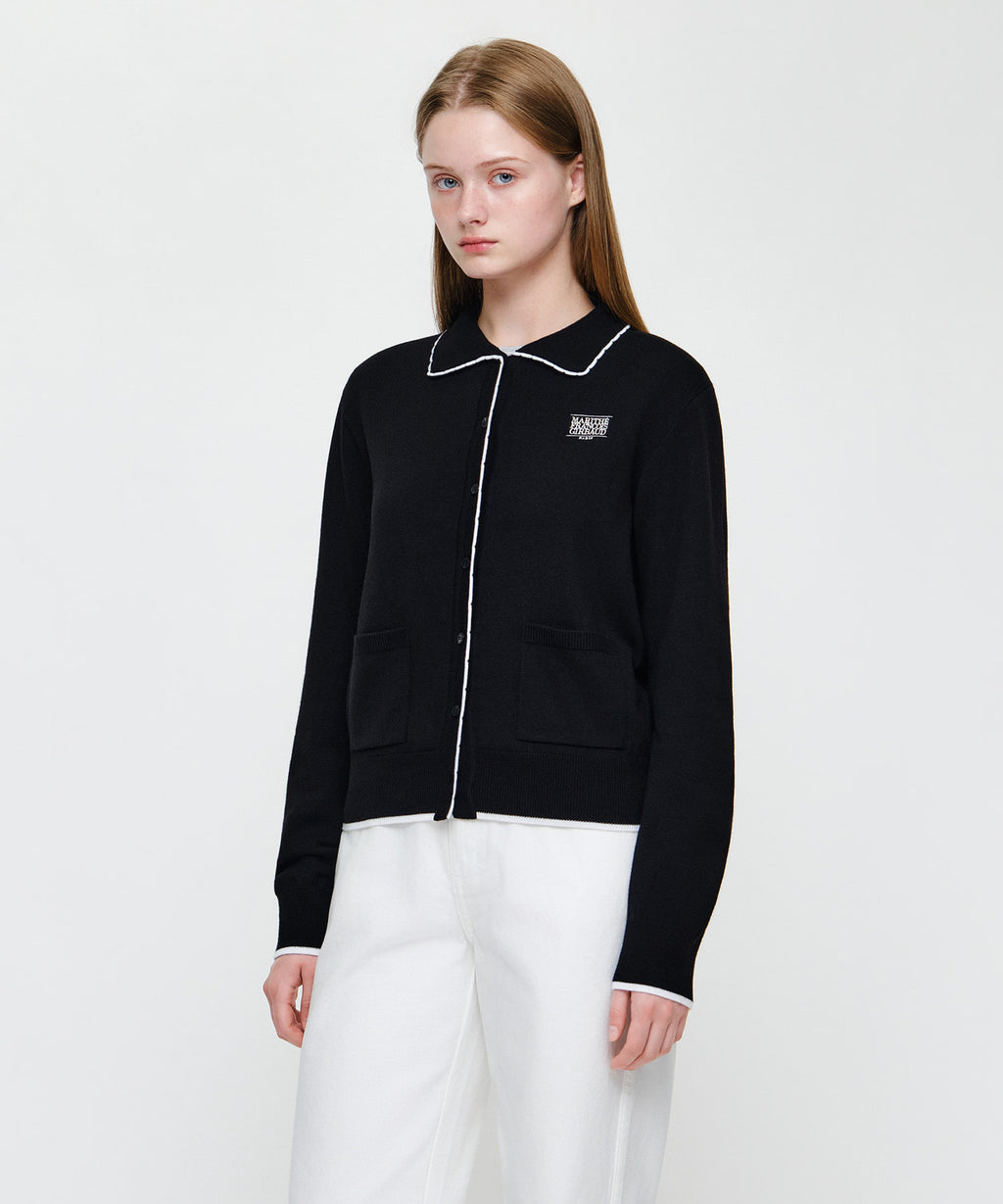 Marithe & Francois Girbaud - Small Classic Logo Collar Lace Trimming Cardigan (Black) product image 2 | TRAB K-Fashion Australia