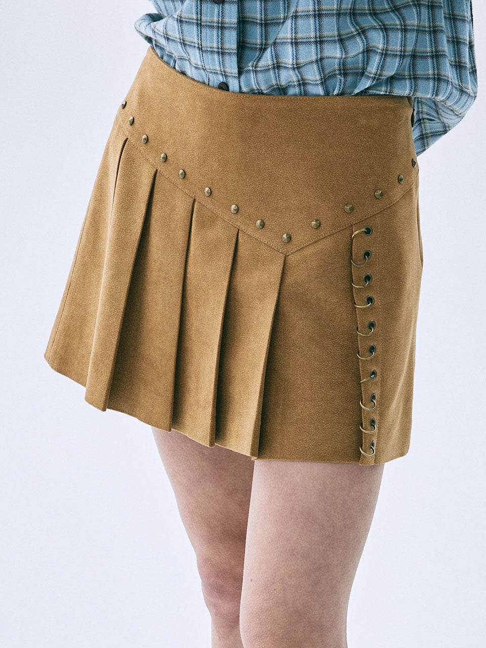 Mardi Mercredi - Pleats Mini Skirt Stud (Beige) product image 1 | TRAB K-Fashion Australia