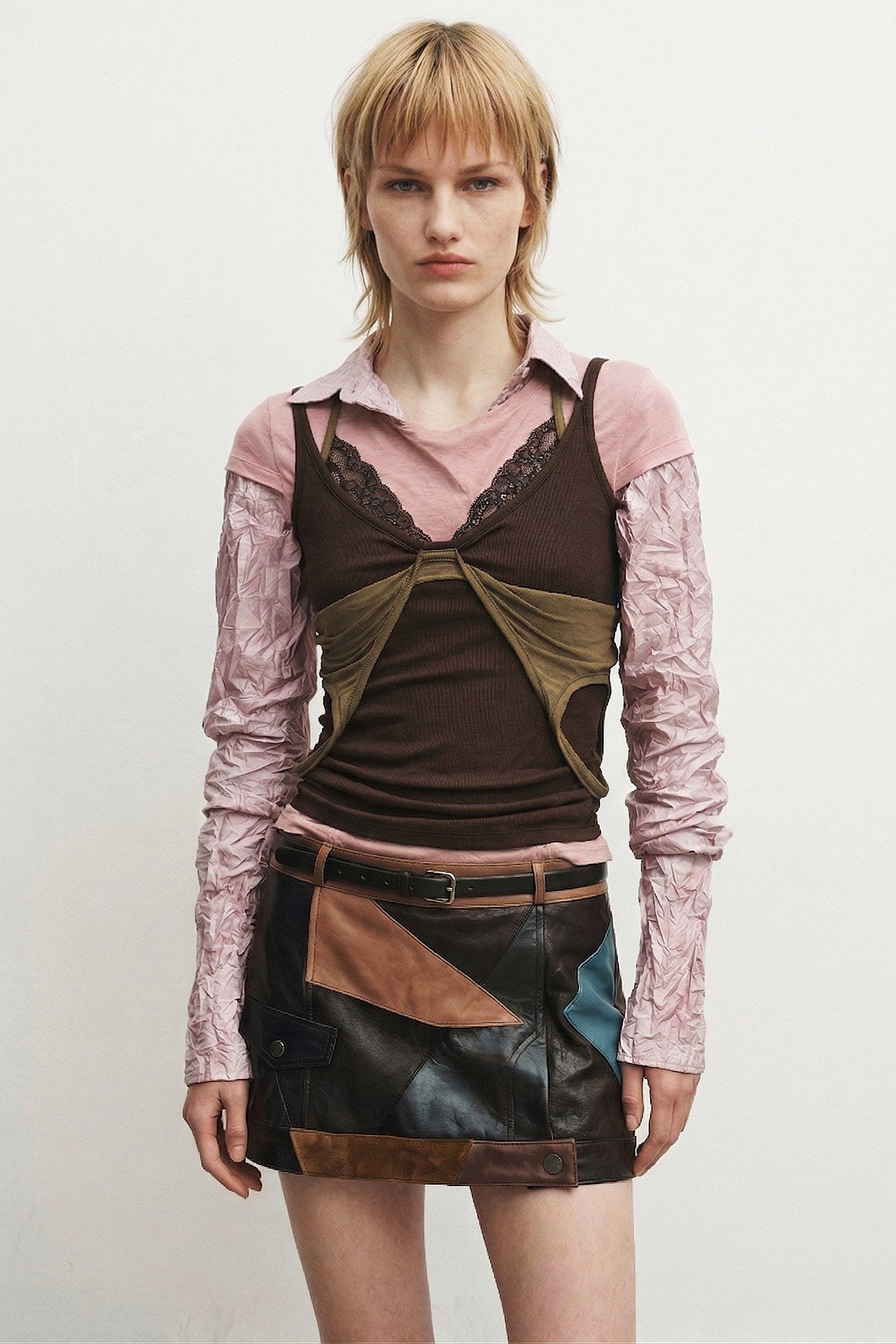 Andersson Bell - [Pre-Order – Ships June 24] Upside-Down Layered T-Shirt (Pink/Brown) product image 5 | TRAB K-Fashion Australia