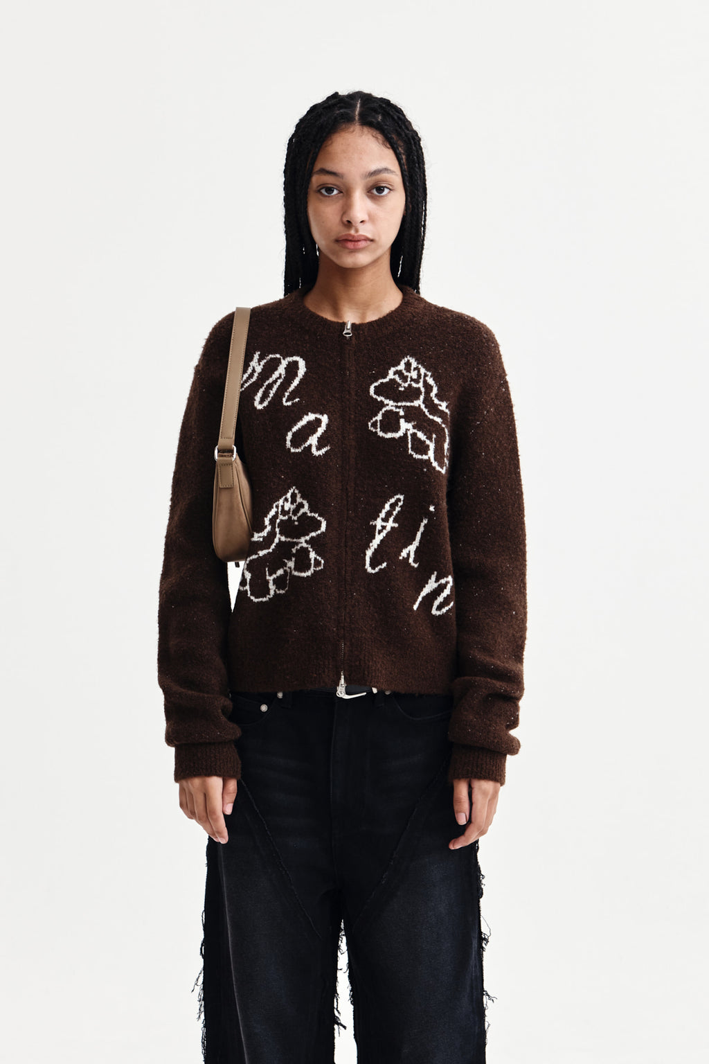 Matin Kim - Matin Poni Coni Knit Zip Up (Brown) product image 1 | TRAB K-Fashion Australia