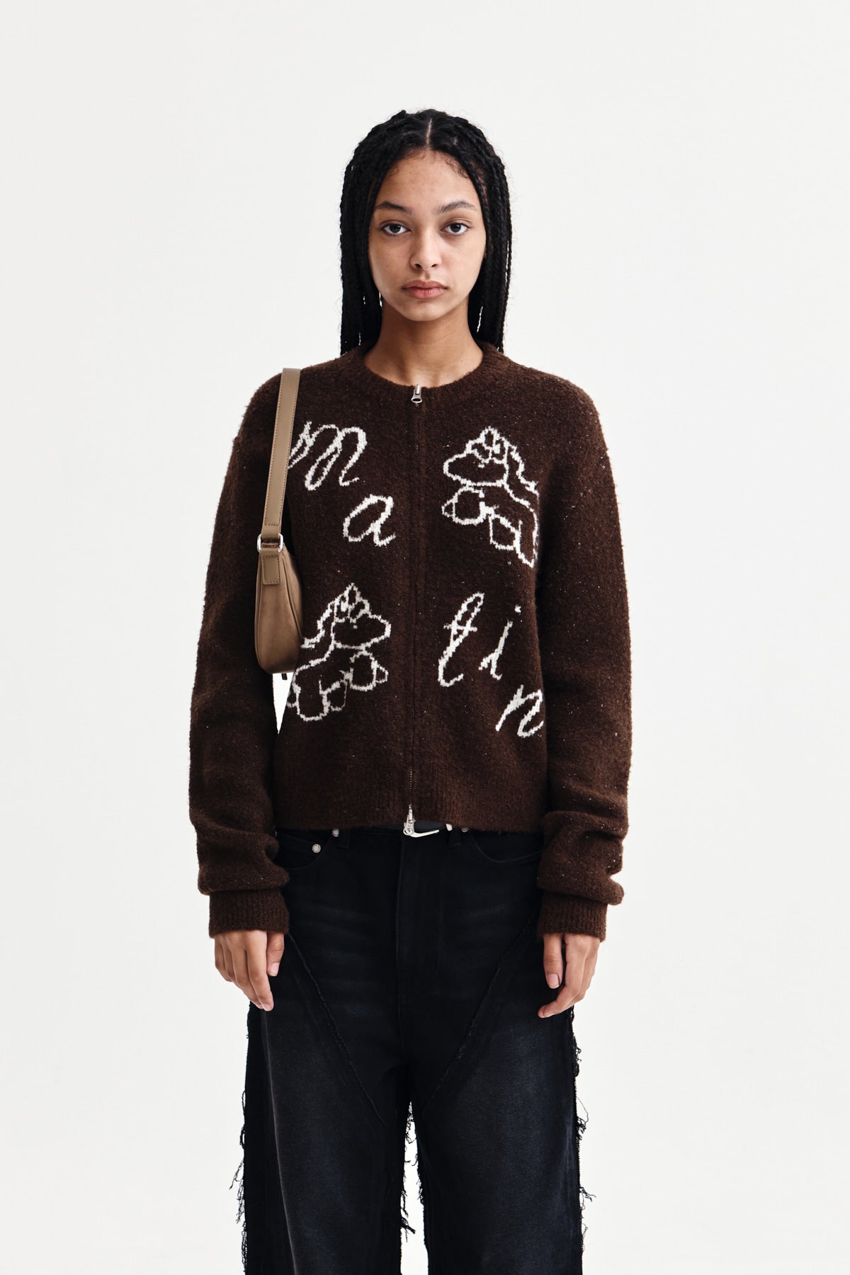 Matin Kim - Matin Poni Coni Knit Zip Up (Brown) product image 1 | TRAB K-Fashion Australia