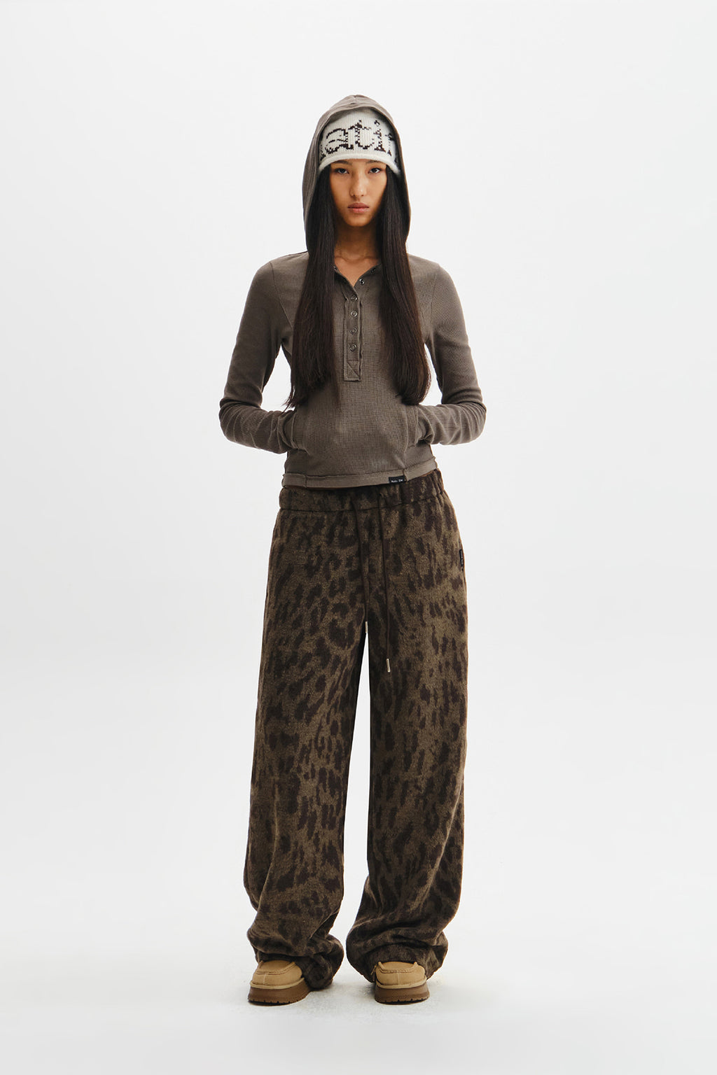 Matin Kim - Waffle Henley Neck Hood Top (Khaki) product image 10 | TRAB K-Fashion Australia