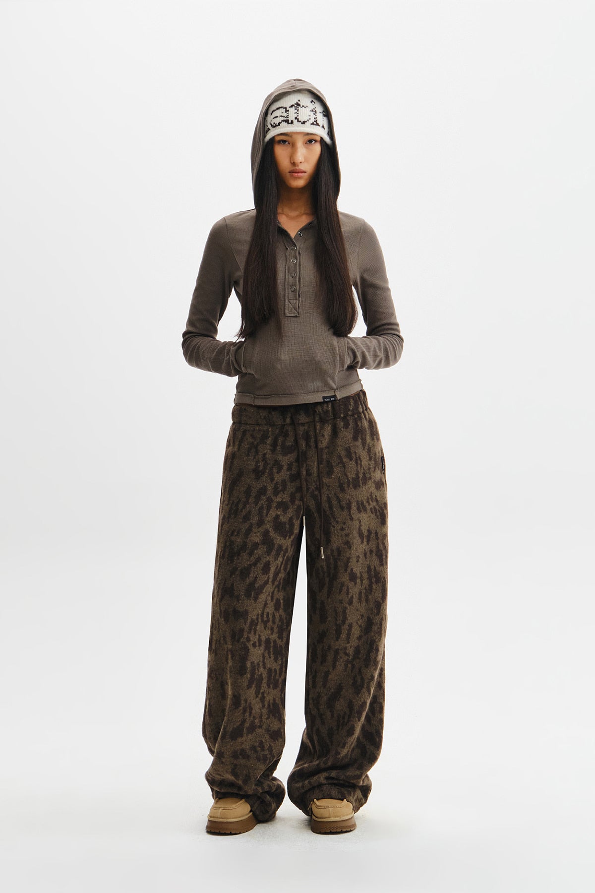 Matin Kim - Waffle Henley Neck Hood Top (Khaki) product image 10 | TRAB K-Fashion Australia