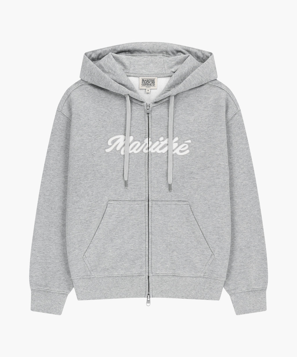 Marithe & Francois Girbaud - Regular Logo Applique Oversized Hoodie Zipup (Heather Gray) product image 6 | TRAB K-Fashion Australia
