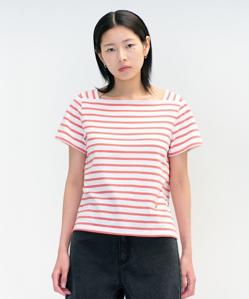 Marithe & Francois Girbaud - Square Neck Stripe Half Tee (Pink) product image 1 | TRAB K-Fashion Australia