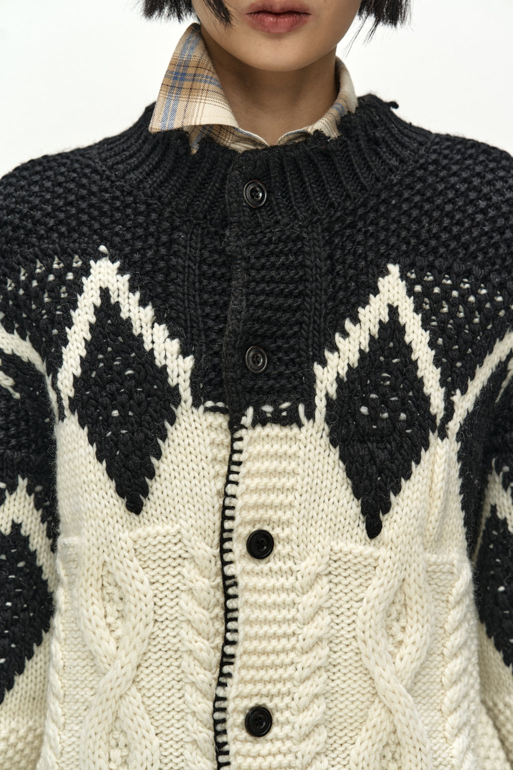 Andersson Bell - Argyle Heavy Wool Cardigan (Ecru/Black) product image 11 | TRAB K-Fashion Australia
