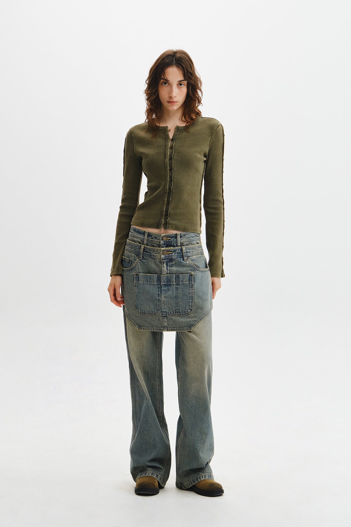 Matin Kim - Washed Rib Button Detail Top (Khaki) product image 12 | TRAB K-Fashion Australia